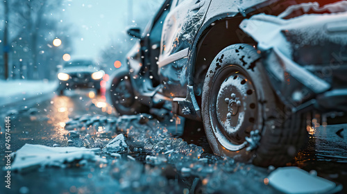 Car accident in winter conditions, icy highway - AI Generated photo