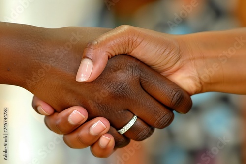 strong handshake close up. Women's hands