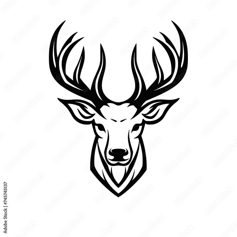 A simple logo black and white vector silhouette Deer cartoon, humourous, fine lines, white background сreated with Generative Ai A simple logo black and white vector silhouette Deer cartoon, humourous, fine lines, white background сreated with Generative Ai