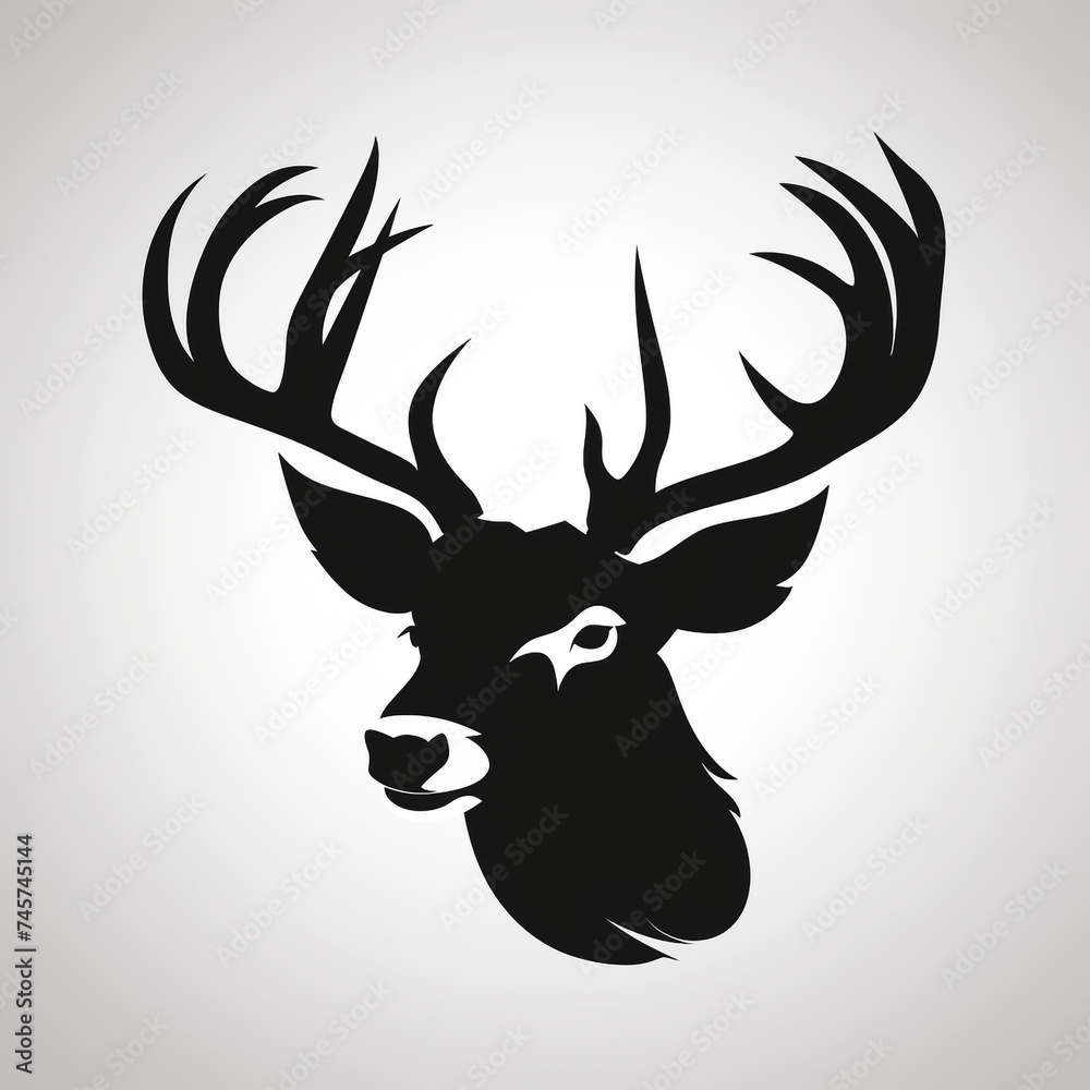 Fototapeta premium A simple logo black and white vector silhouette Deer cartoon, humourous, fine lines, white background сreated with Generative Ai