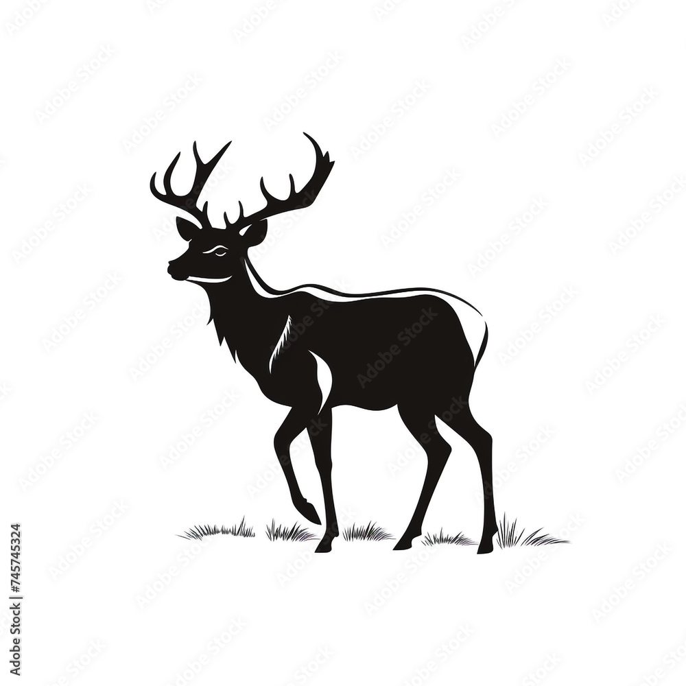 A simple logo black and white vector silhouette Deer cartoon, humourous, fine lines, white background сreated with Generative Ai A simple logo black and white vector silhouette Deer cartoon, humourous, fine lines, white background сreated with Generative Ai