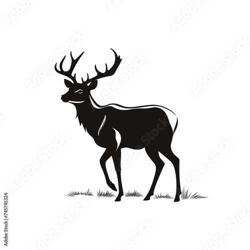 A simple logo black and white vector silhouette Deer cartoon  humourous  fine lines  white background   reated with Generative Ai