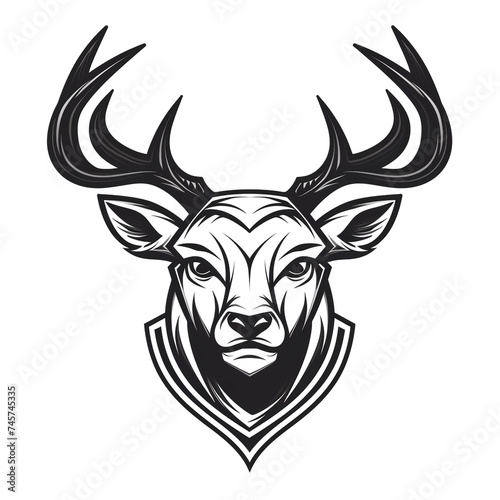 A simple logo black and white vector silhouette Deer cartoon, humourous, fine lines, white background сreated with Generative Ai