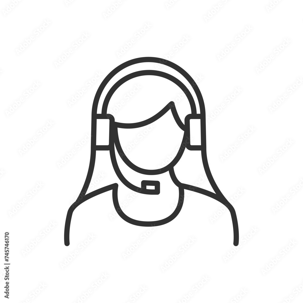 Consultant, linear icon. A woman wearing an earpiece with a microphone. Line with editable stroke Consultant, linear icon. A woman wearing an earpiece with a microphone. Line with editable stroke