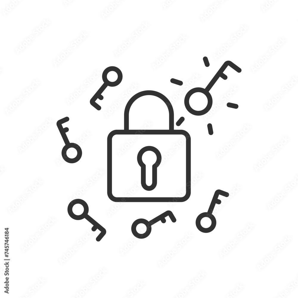Find the key to the lock, linear icon. Key found. Line with editable stroke Find the key to the lock, linear icon. Key found. Line with editable stroke