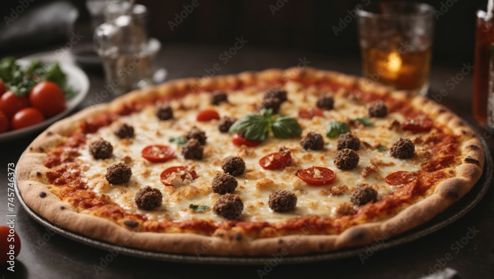 Pizza Resting on Pan on Table