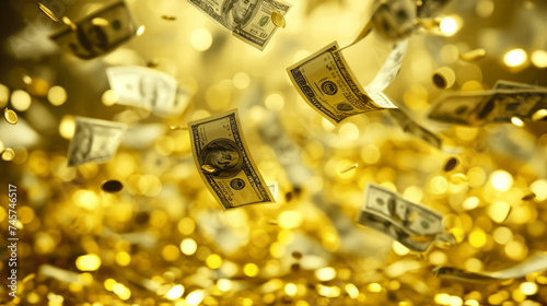 Falling money. Money rain. Falling banknotes