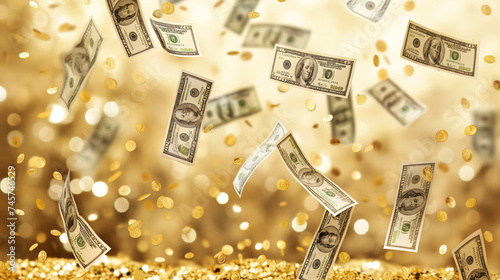 Falling money. Money rain. Falling banknotes