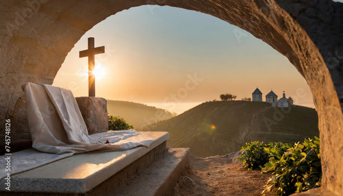 Empty tomb of Jesus, religious concept photo