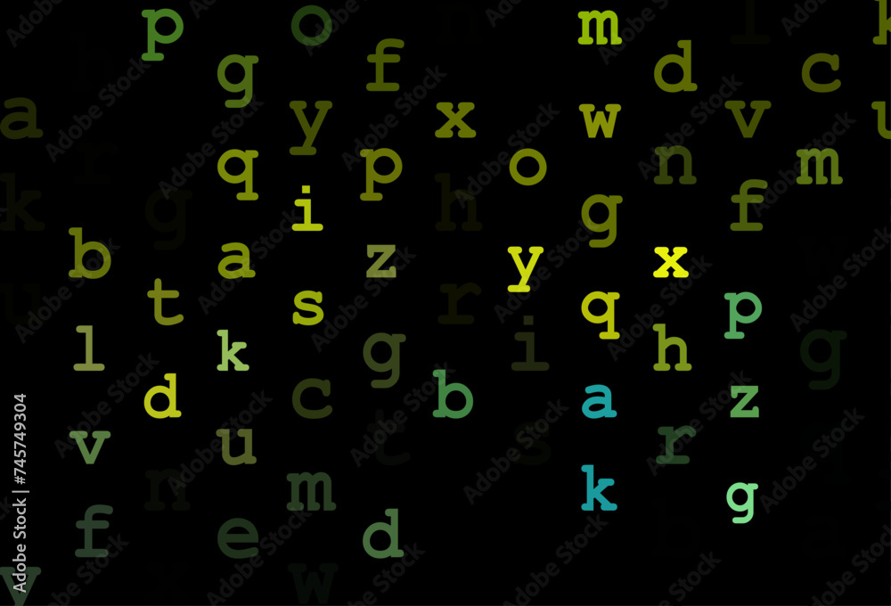 Dark blue, yellow vector background with signs of alphabet. Dark blue, yellow vector background with signs of alphabet.