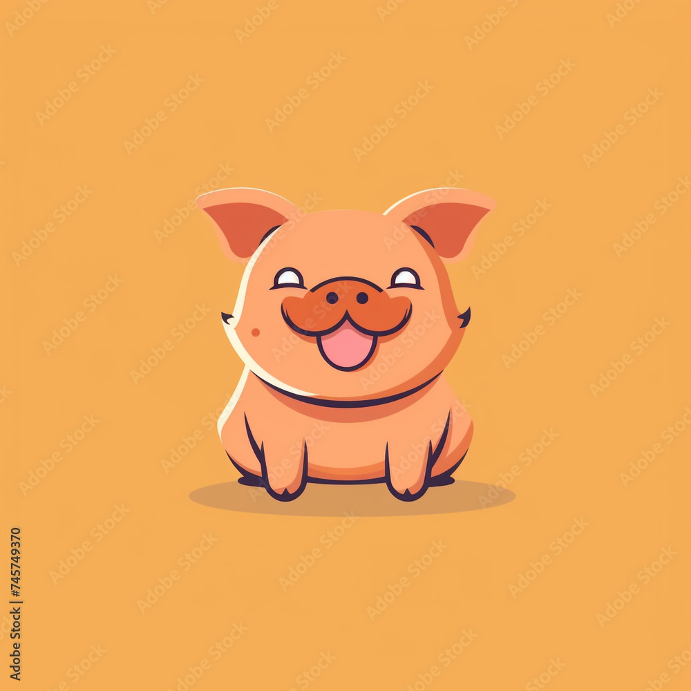 Fototapeta premium Pig, smiling simple, flat, low detail, smooth, minimal, bright colors, straight design, bright backgrounds сreated with Generative Ai