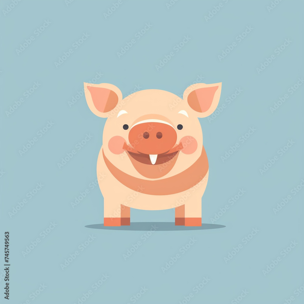 Pig, smiling simple, flat, low detail, smooth, minimal, bright colors, straight design, bright backgrounds сreated with Generative Ai