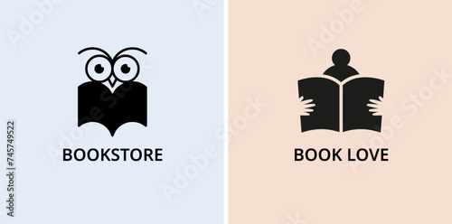 Minimalist Book, reading and writing logo. Minimal modern style book symbols and icons