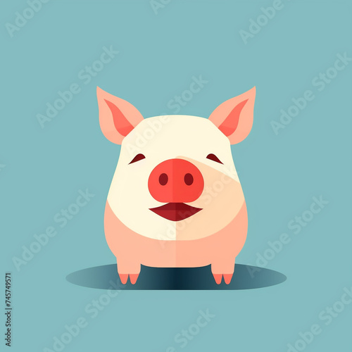 Pig, smiling simple, flat, low detail, smooth, minimal, bright colors, straight design, bright backgrounds сreated with Generative Ai