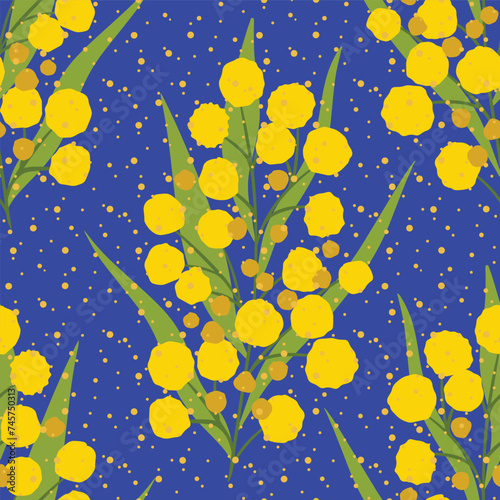 Wattle flowers seamless vector pattern