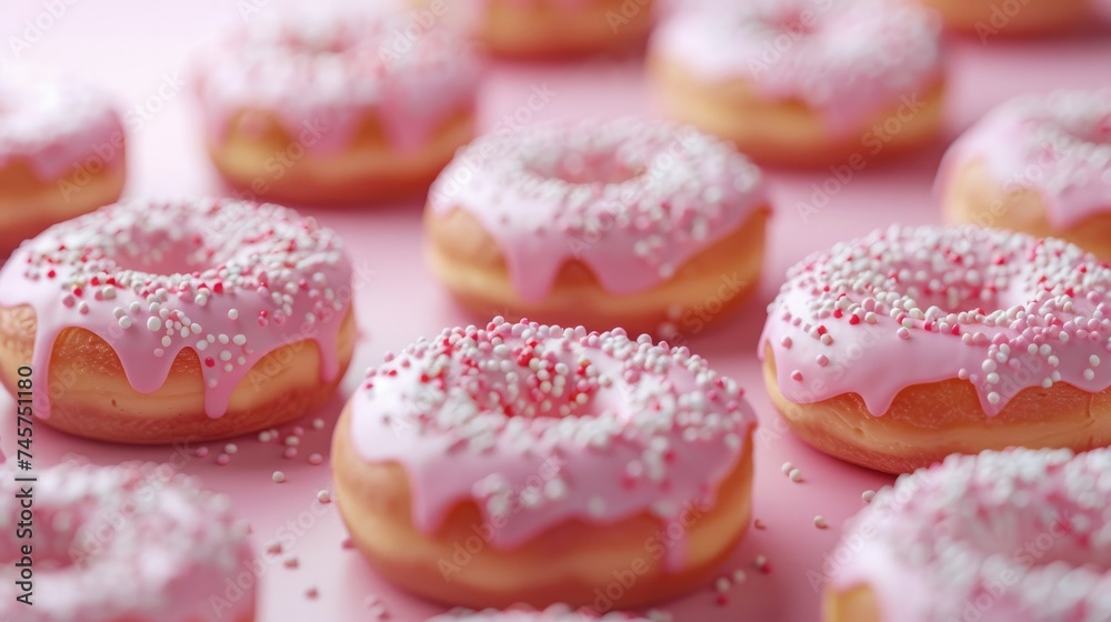 Sugar-glazed sweet donuts texture background. Generative AI Sugar-glazed sweet donuts texture background. Generative AI