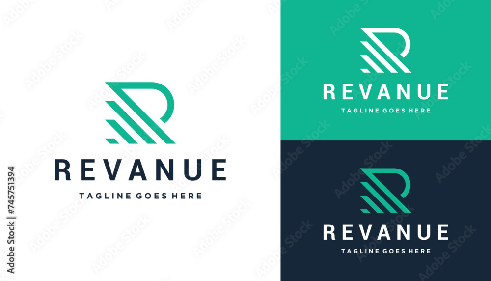 Initial Letter R with Bar Chart Statistics For Business Finance Marketing Logo Design