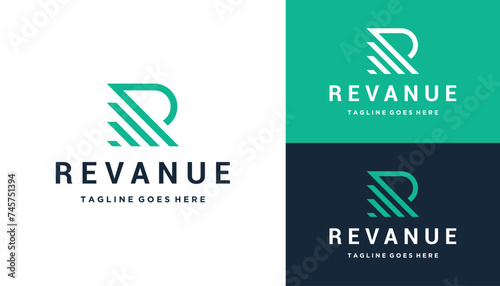 Initial Letter R with Bar Chart Statistics For Business Finance Marketing Logo Design