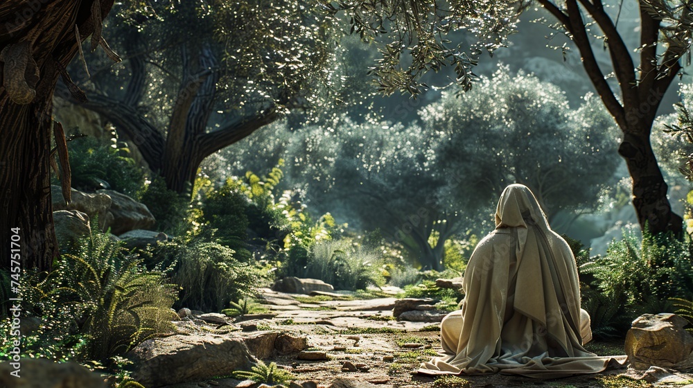 Jesus Christ praying in the Garden of Olives - obrazy, fototapety, plakaty 