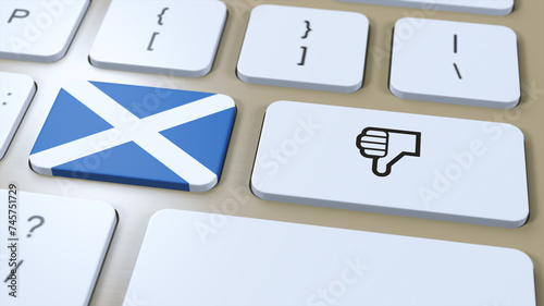 Scotland Flag and No or Thumbs Down Button. 3D Illustration photo