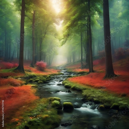 autumn forest in the morning. beautiful landscape view for poster  web  social media. generative AI