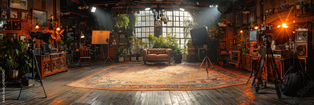 Behind the scenes of Camera records or filming for professional bloggers in film studio. Behind the scenes of Camera records or filming for professional bloggers in film studio.