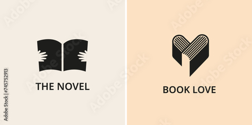 Minimalist Book, reading and writing logo. Minimal modern style book symbols and icons