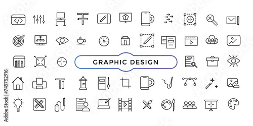 Set of thin line icons of graphic design. Simple linear icons in a modern style flat, Creative Process.