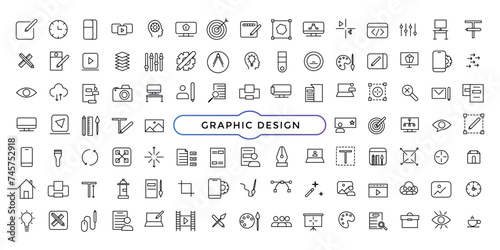 Set of thin line icons of graphic design. Simple linear icons in a modern style flat, Creative Process.