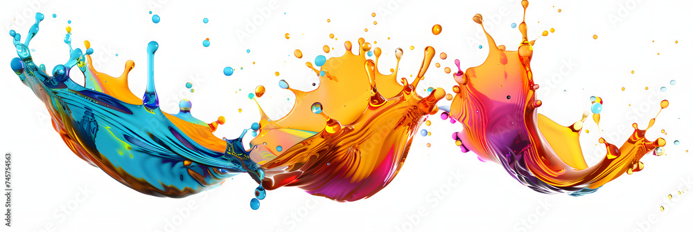 Colorful falling splash with liquid drops.