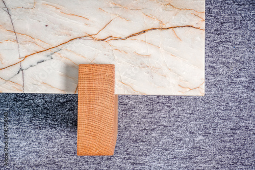 Sintered Stone Quartz Top Coffee Table with solid woods legs photo