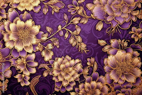 Purple and gold background with a pattern of flowers