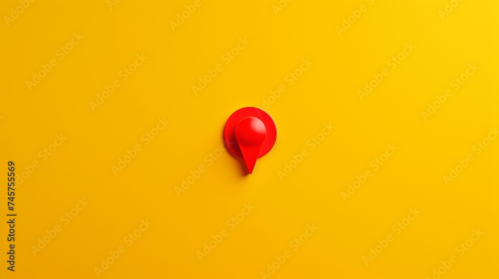 Image of red point GPS route app for people to find place stay live apartment house flat room isolated over bright vivid shine vibrant yellow color background - obrazy, fototapety, plakaty 