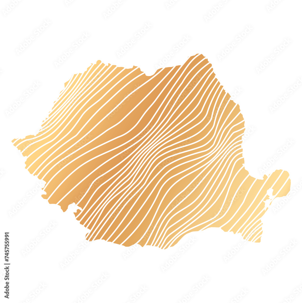 abstract map of Romania - vector illustration of striped gold colored map abstract map of Romania - vector illustration of striped gold colored map