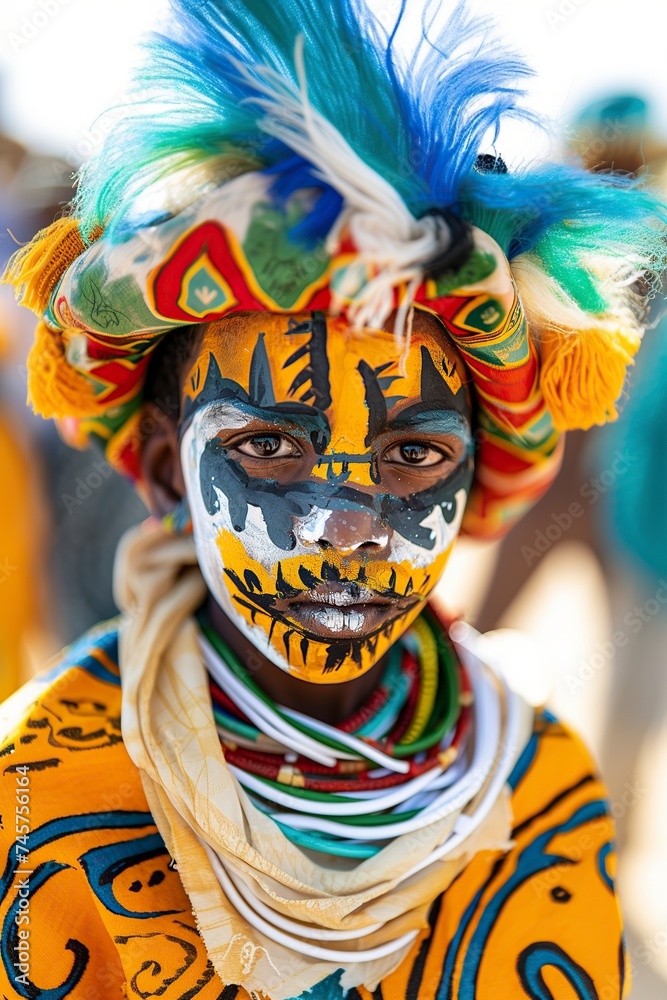 teenager from a nomadic tribe wearing a mask