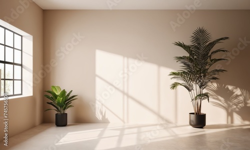 Modern beige Interior with geometrical sunlight