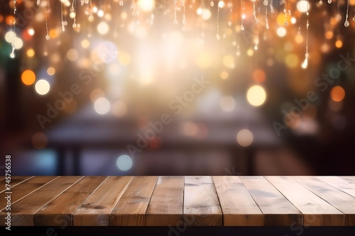 christmas lights on wooden table generated ai