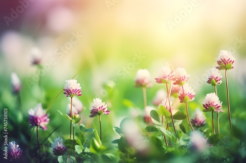 Clover Meadow Symphony Nature's Wildflowers in Full Bloom generated ai
 photo