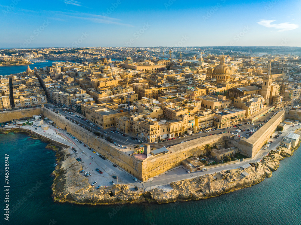 Sunset view of Valletta city - capital of Malta island