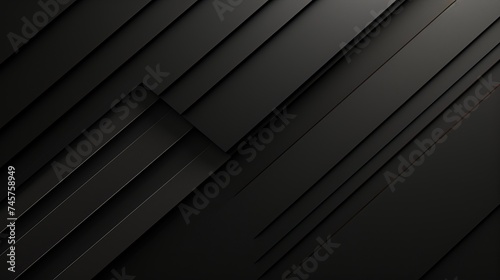 Minimalistic black dynamic background with diagonal lines, abstract dark geometric shape from paper with soft shadows background, top view, flat lay © Elchin Abilov