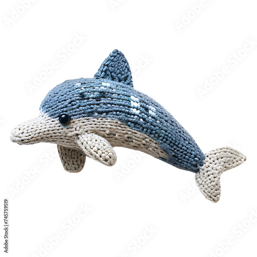 dolphin doll knit blue and whit illustration. For decoration and design.