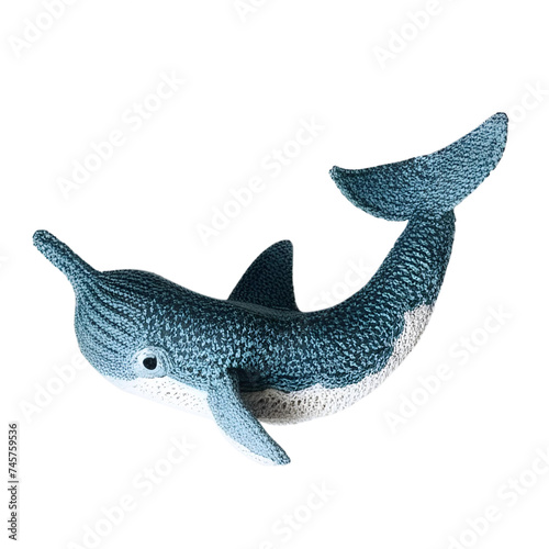 dolphin doll knit blue and whit illustration. For decoration and design.