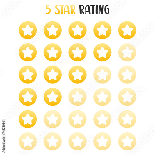 5 star rating icon vector illustration eps10. Isolated badge for website or app - stock infographics.