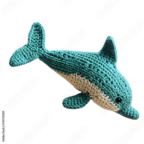 dolphin doll knit blue and whit illustration. For decoration and design.