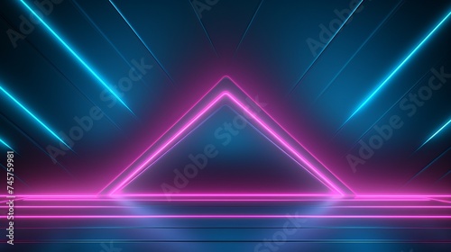 Pink and teal dynamic sheets with neon led illumination. Retro futurism abstract background