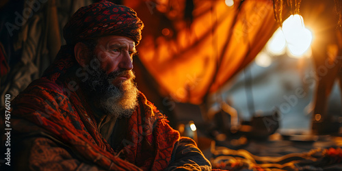 Portrait of Biblical King Saul Sitting in a Tent