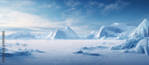 Arctic winter landscape with large glaciers frozen sea © Eyepain