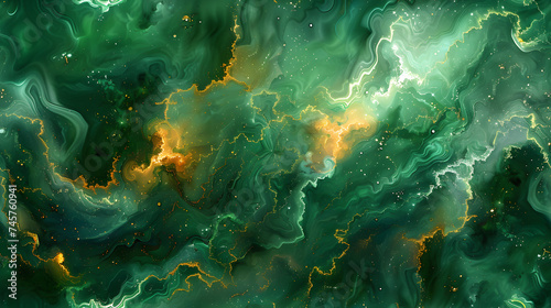 Green Marble Swirl Background with Yellow Accents for Vibrant Interior Designs