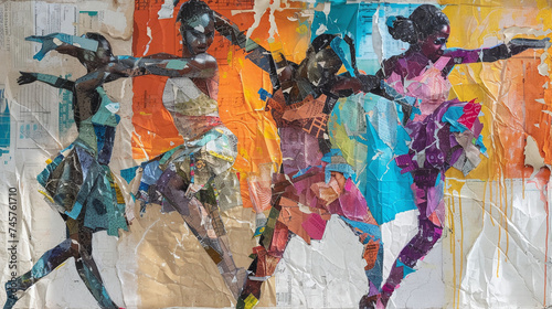 Contemporary African Dance Movement Artistic Collage with Vibrant Colors and Textured Background