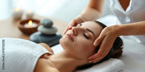 an attractive woman having stone therapy in spa salon